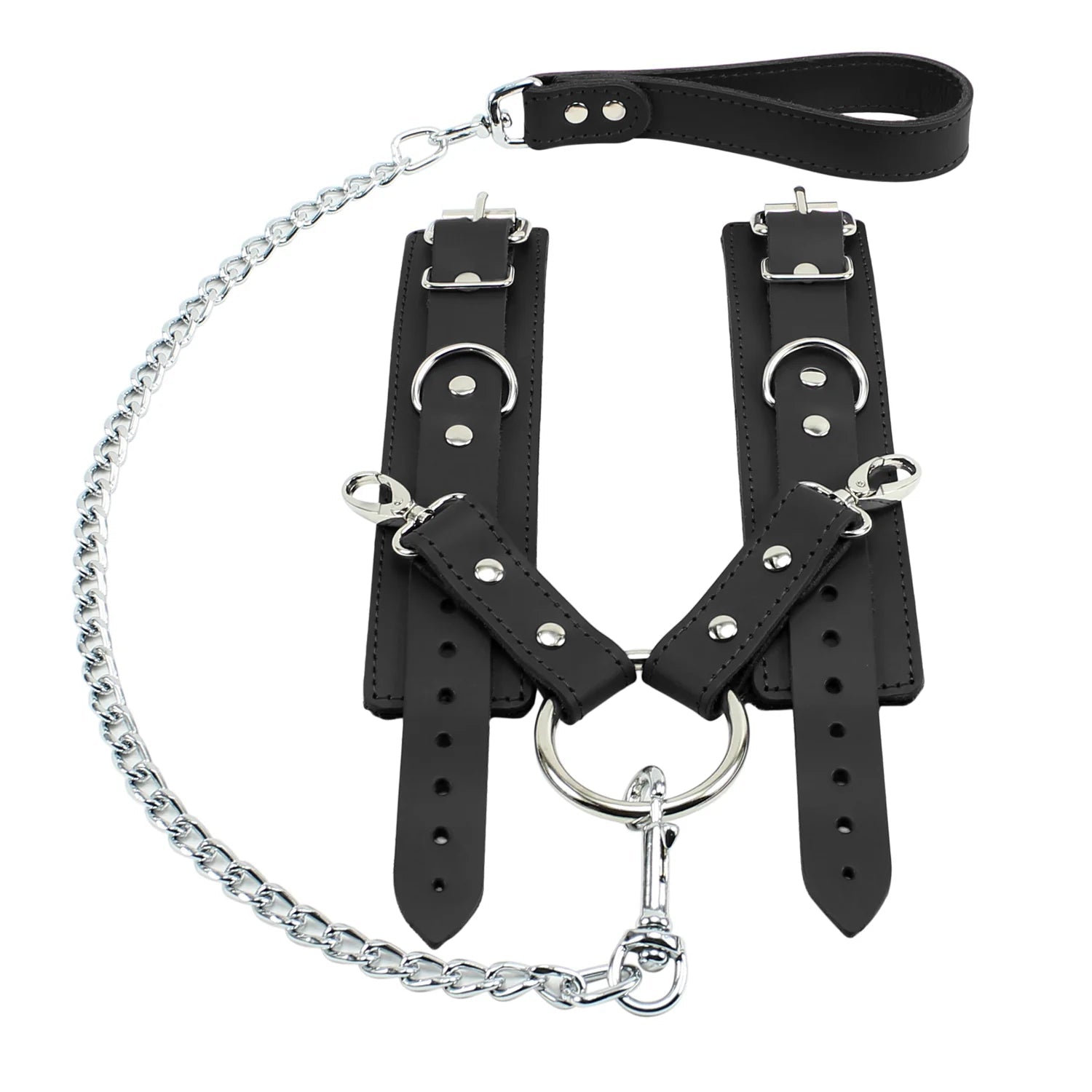 Leather Wrist Restraints with Leash | Bondage Cuffs with Chain Leash ...
