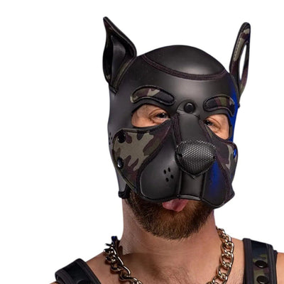 Mr S Leather NEOPRENE FRISKY Puppy Hood | Black & Camo