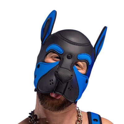 Mr S Leather NEOPRENE FRISKY Puppy Hood | Black & Cobalt