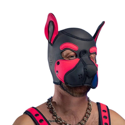 Mr S Leather NEOPRENE FRISKY Puppy Hood | Black & Pink