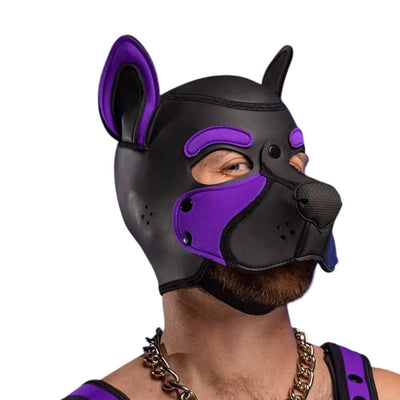 Mr S Leather NEOPRENE FRISKY Puppy Hood | Black & Purple