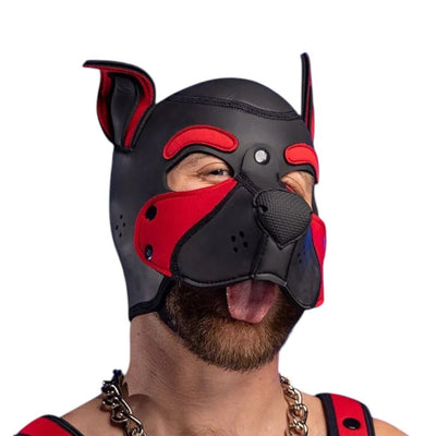 Mr S Leather NEOPRENE FRISKY Puppy Hood | Black & Red