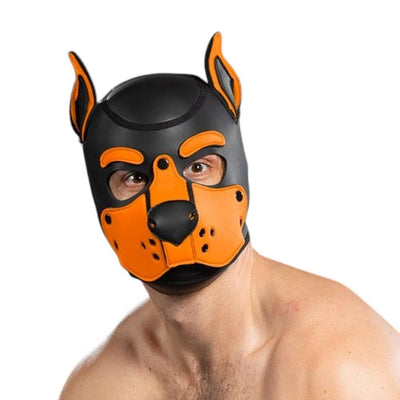 Mr S Leather Neoprene K9 Puppy Hood | Black/Orange
