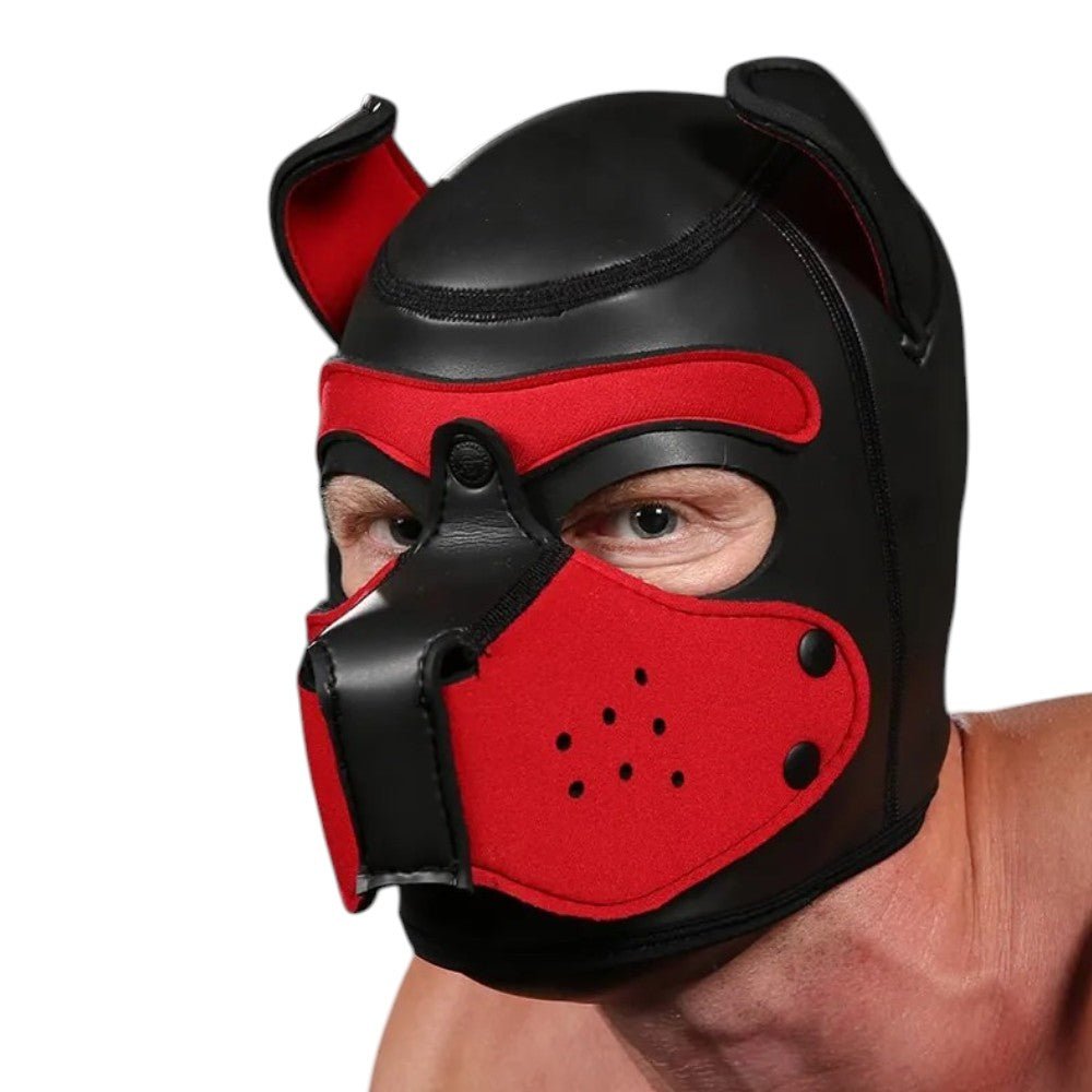 MR S Leather Pup Hood | Black & Red Neoprene Pup Mask | Pup Play BDSM ...