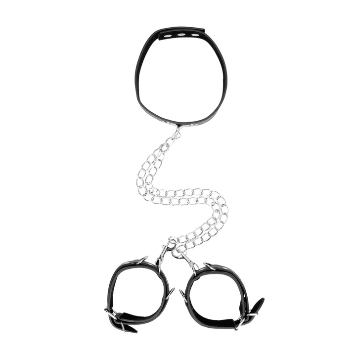 Bonded Leather Collar with Hand Cuffs – UberKinky